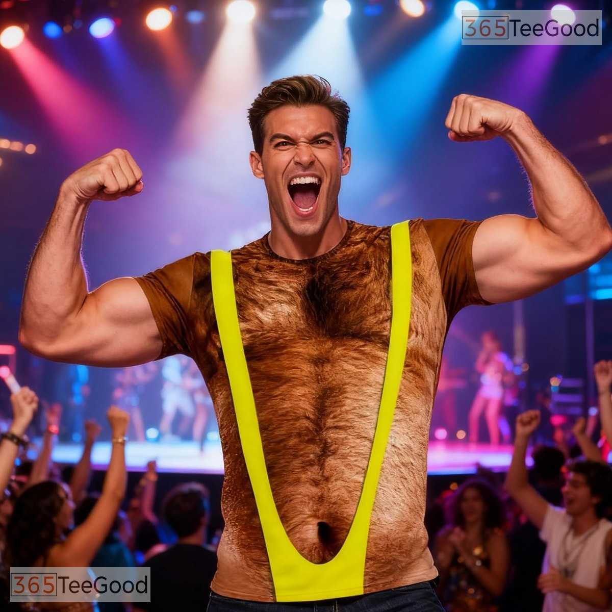 Yellow Hairy Chest Funny Fake Abs 3D Graphic Printed Casual Novelty Unisex Shirt