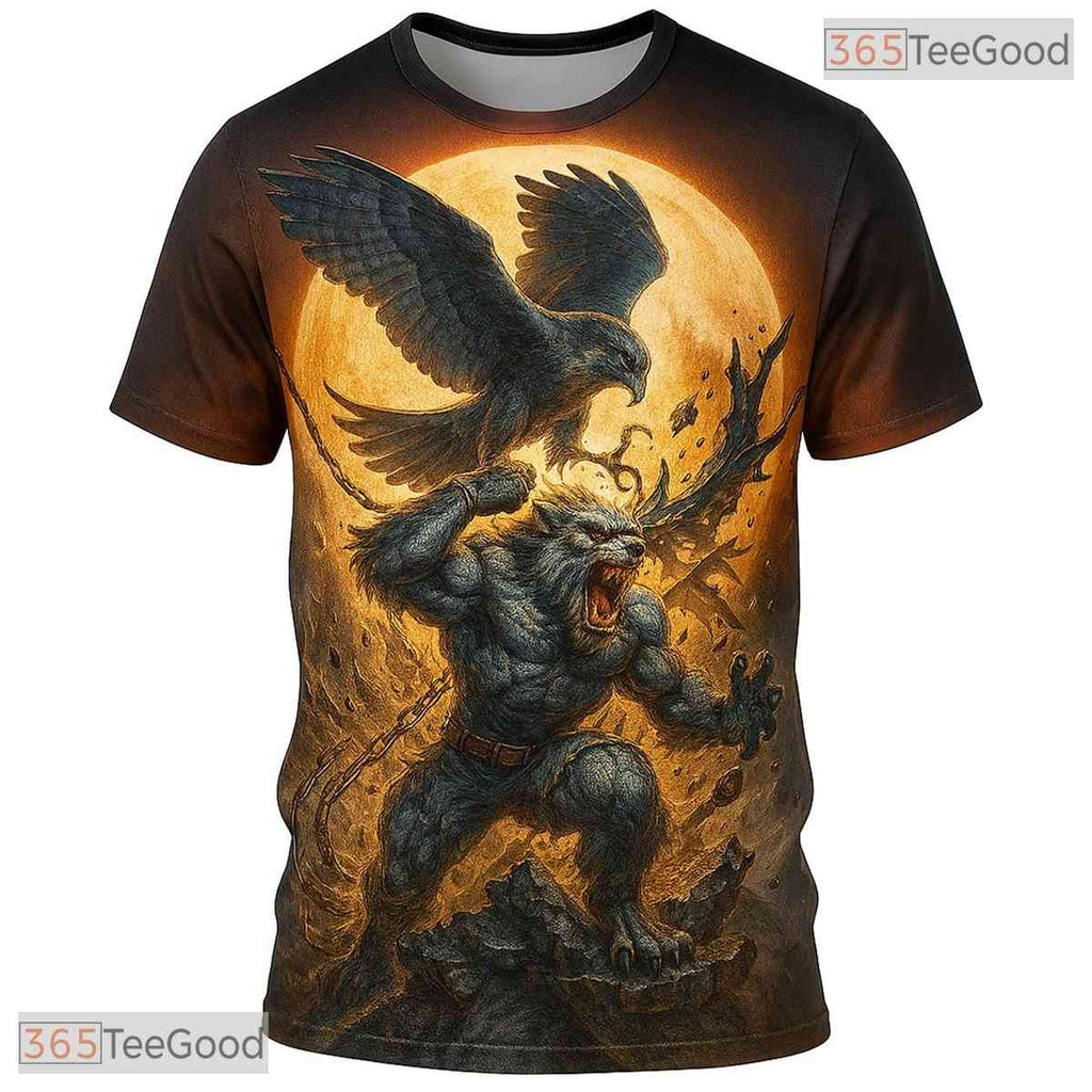 Yellow Wild Wolf Funny Graphic Novelty 3D Pattern Printed Casual Unisex T-Shirt Top
