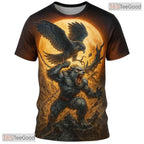 Yellow Wild Wolf Funny Graphic Novelty 3D Pattern Printed Casual Unisex T-Shirt Top