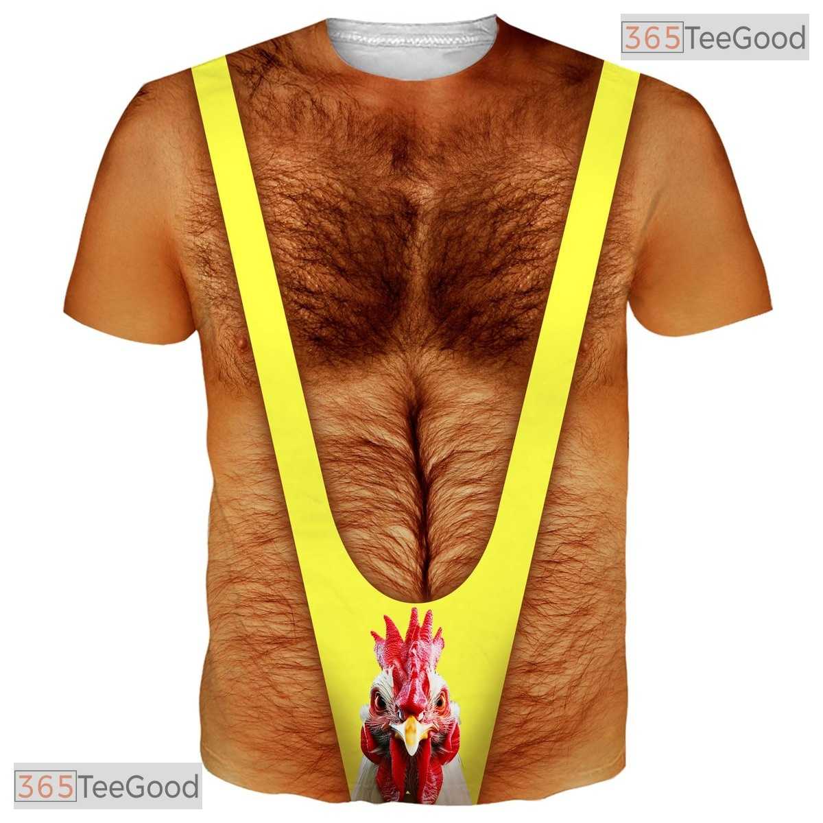 Yellow Fake Hairy Chest Funny Costume 3D Graphic Printed Casual Unisex Tee Shirt