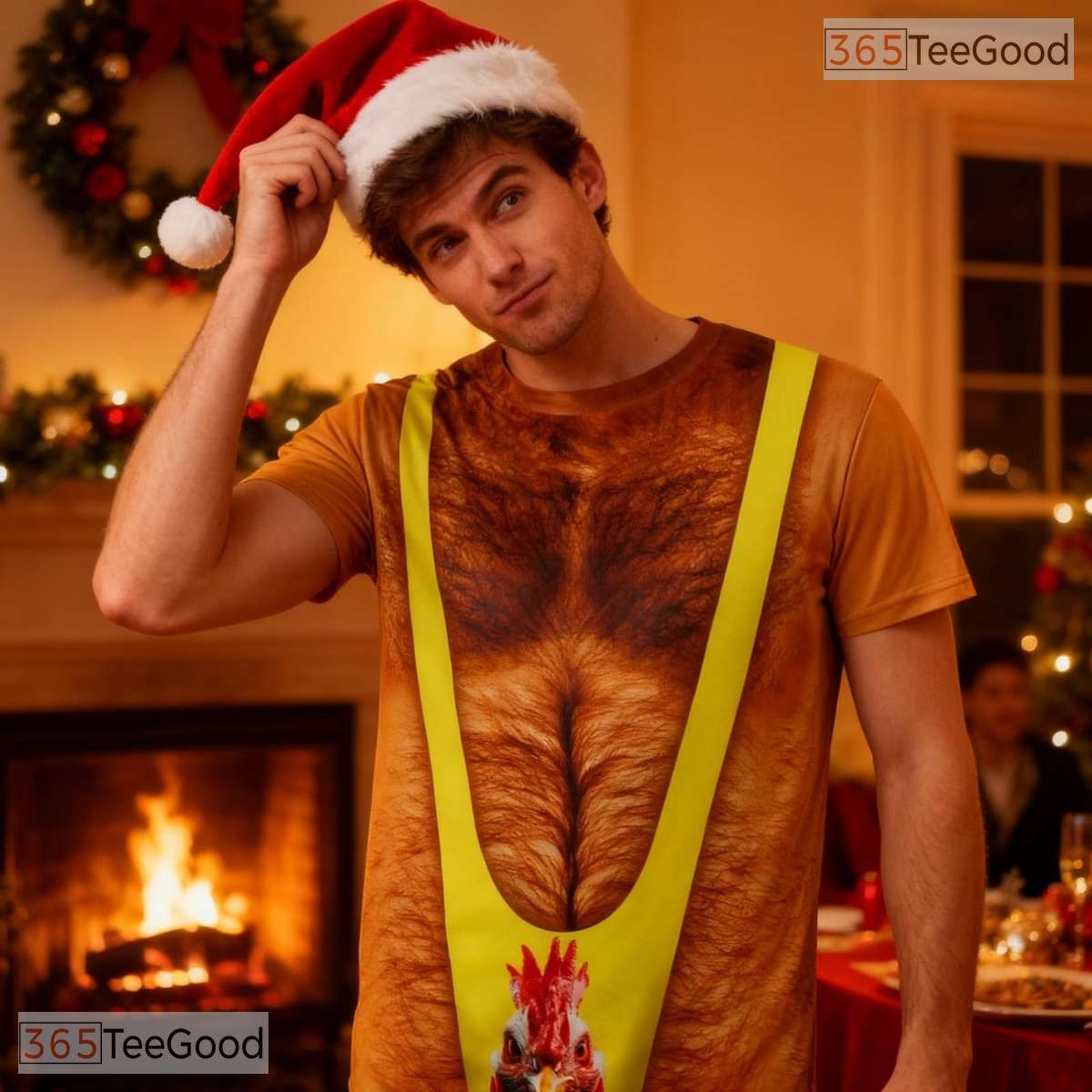 Yellow Fake Hairy Chest Funny Costume 3D Graphic Printed Casual Unisex Tee Shirt