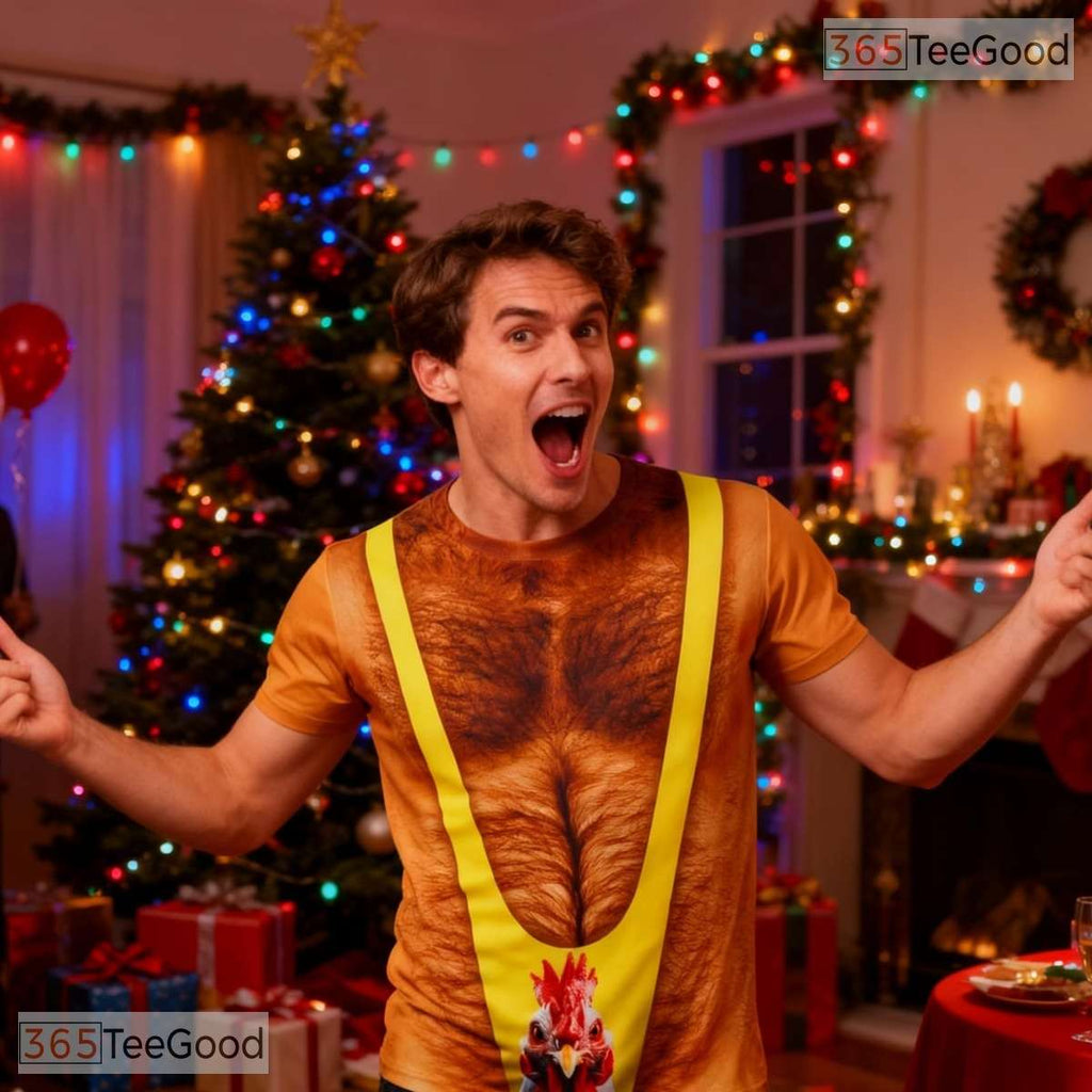 Yellow Fake Hairy Chest Funny Costume 3D Graphic Printed Casual Unisex Tee Shirt
