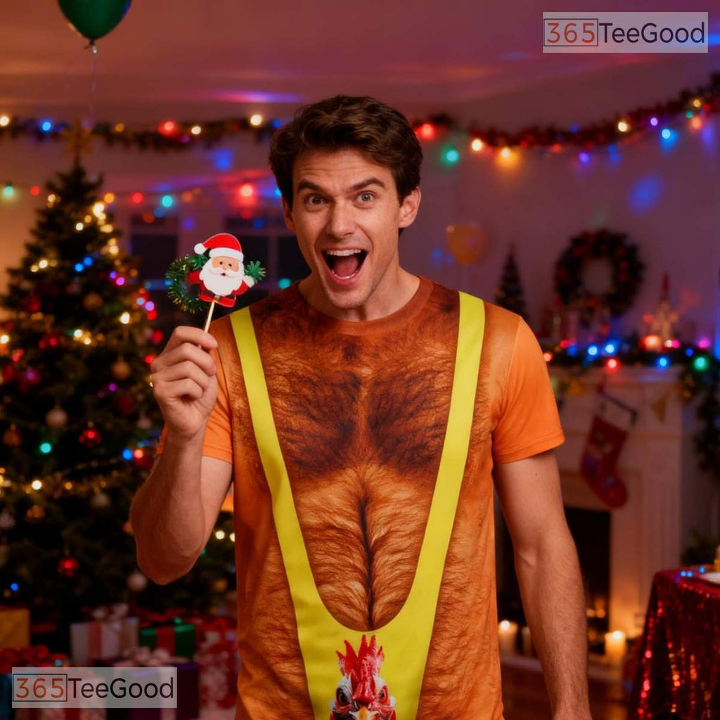 Yellow Fake Hairy Chest Funny Costume 3D Graphic Printed Casual Unisex Tee Shirt