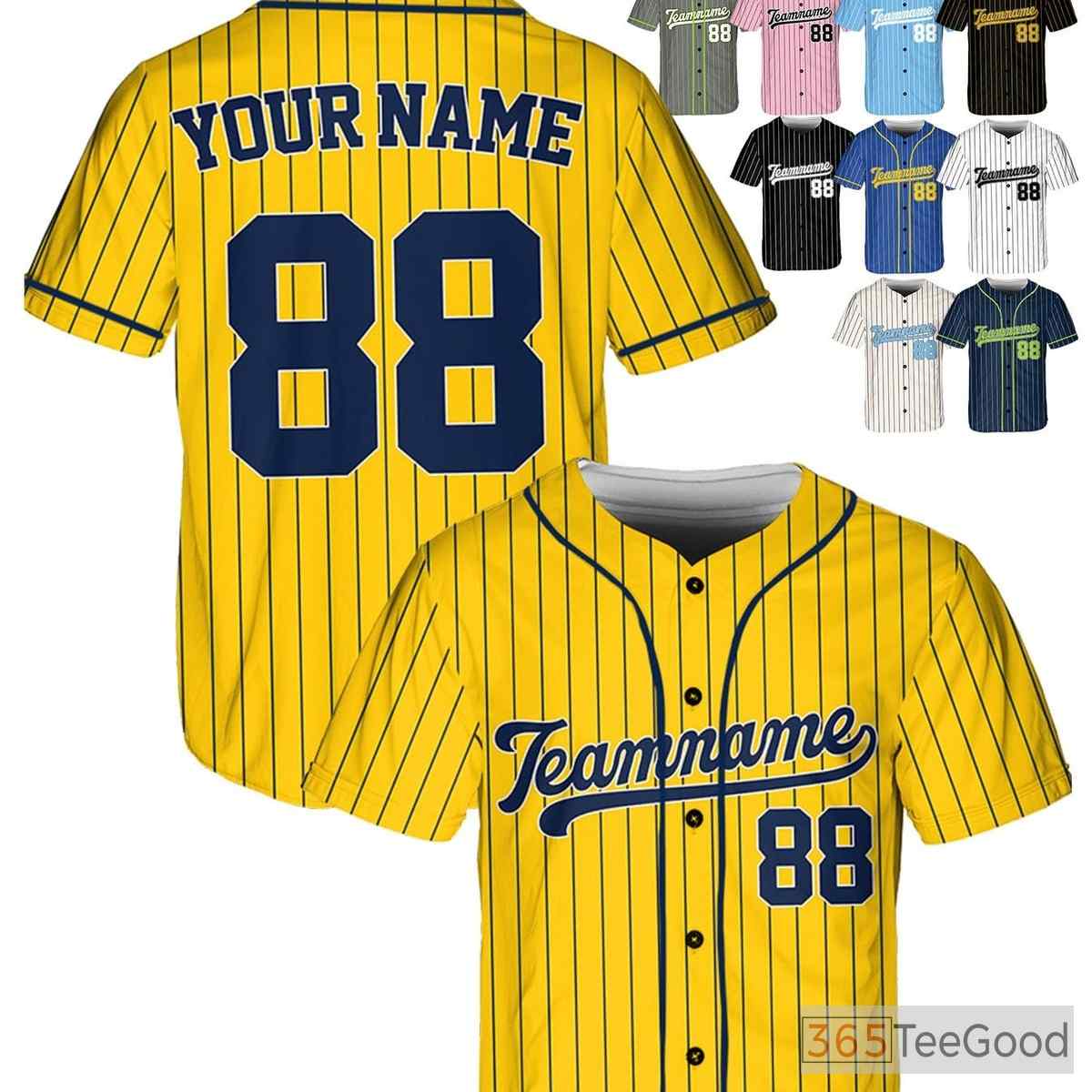 Yellow Navy Baseball Jersey Tee for Men & Women - Stitched for Personalized Details