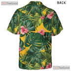 Yellow Palm Leaves Tropical Hibiscus Floral Hawaiian Shirt Unisex Outfit Top