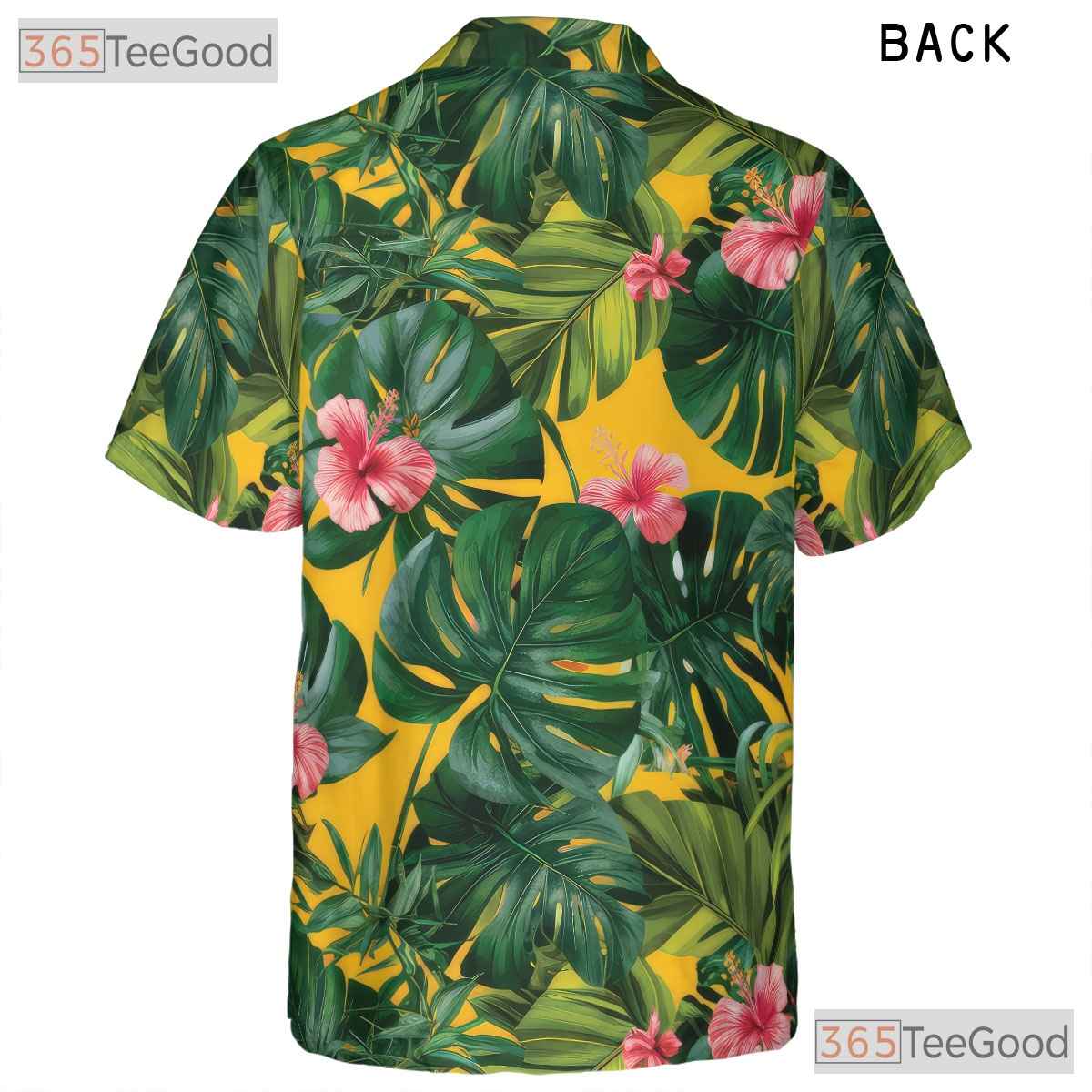 Yellow Palm Leaves Tropical Hibiscus Floral Hawaiian Shirt Unisex Outfit Top