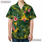 Yellow Palm Leaves Tropical Hibiscus Floral Hawaiian Shirt Unisex Outfit Top