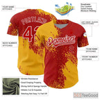 Yellow Red Custom Baseball Jersey Tee - Personalized Stitched Name & Number for Men & Women