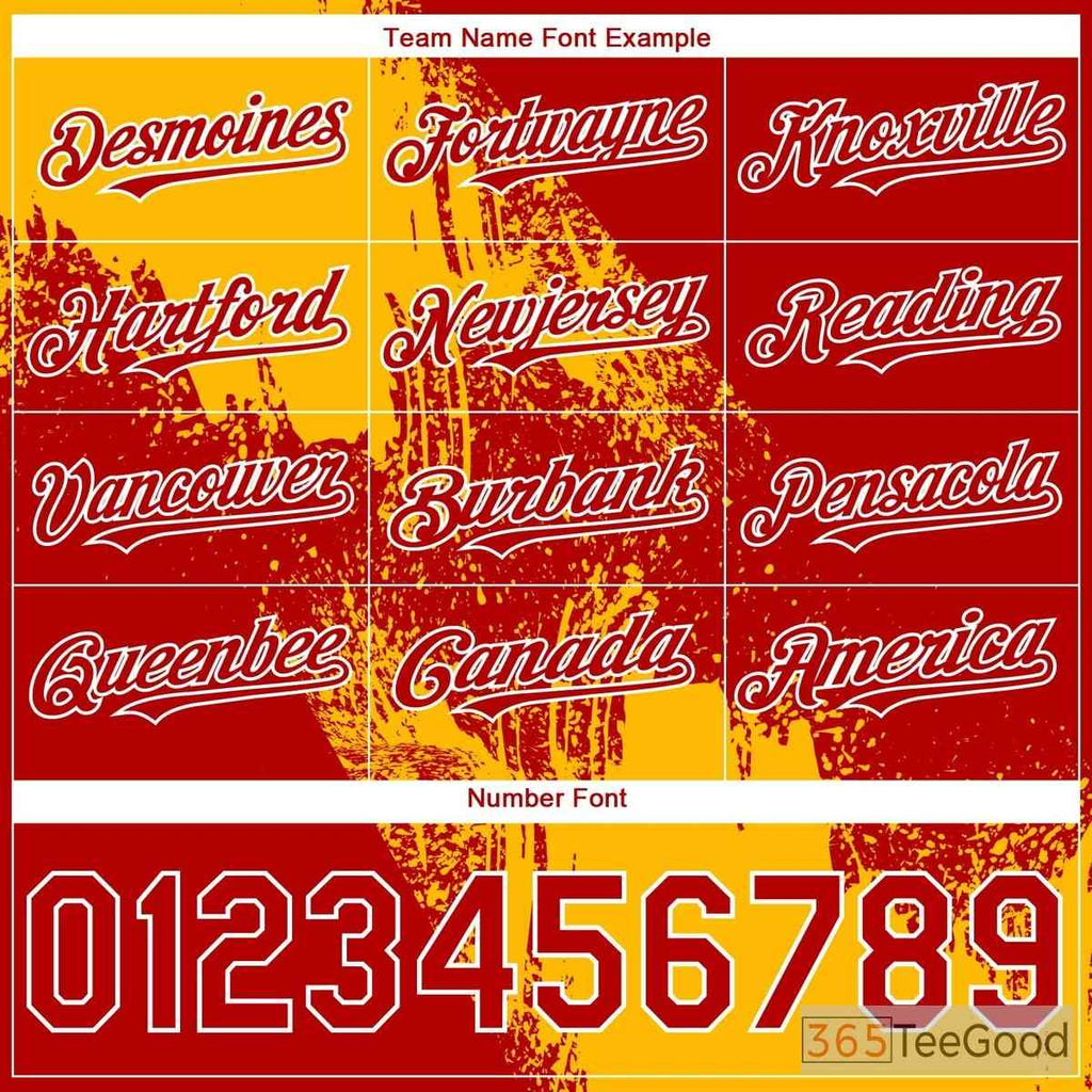 Yellow Red Custom Baseball Jersey Tee - Personalized Stitched Name & Number for Men & Women