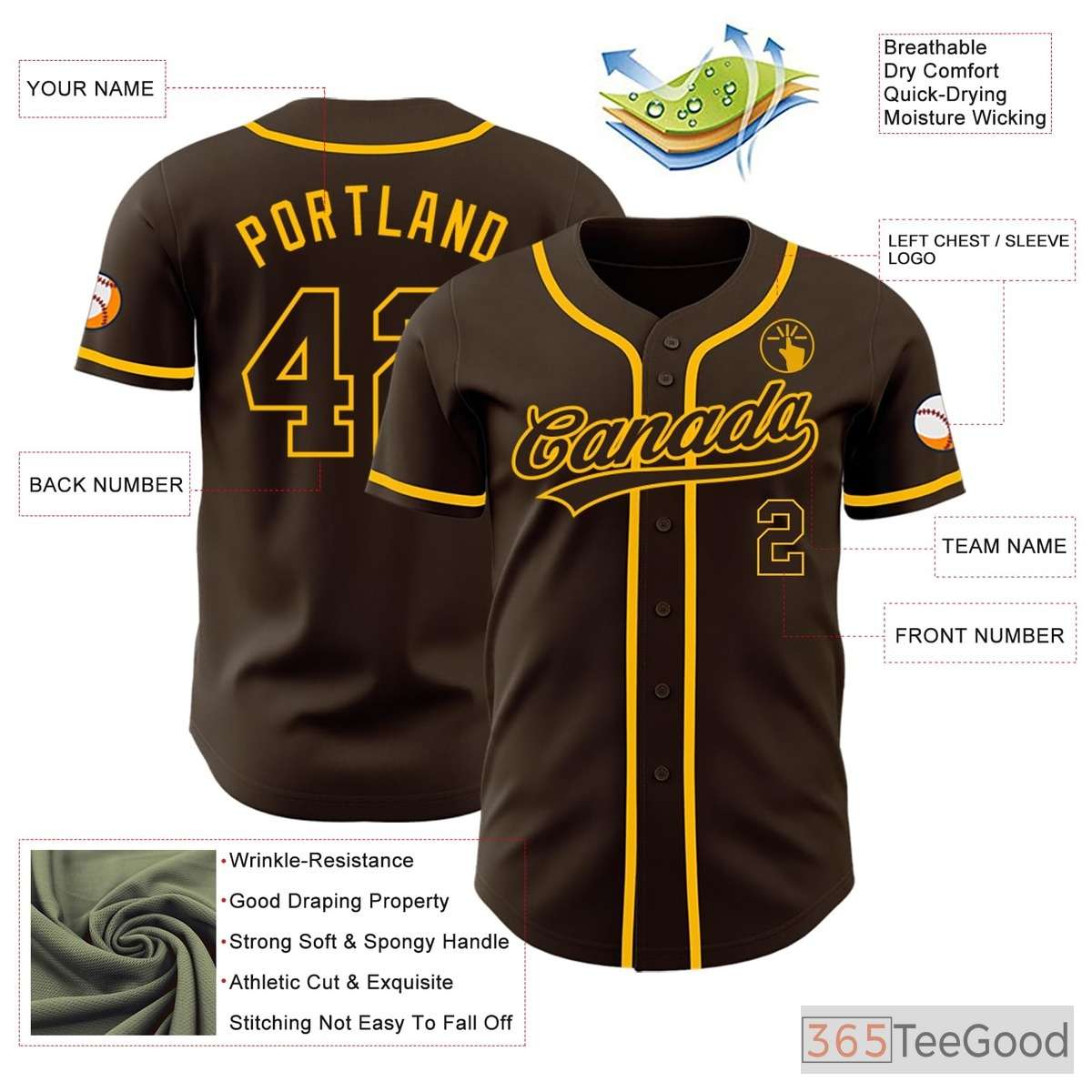 Yellow & Brown Baseball Jersey Tee for Men & Women - Personalize Your Custom Style