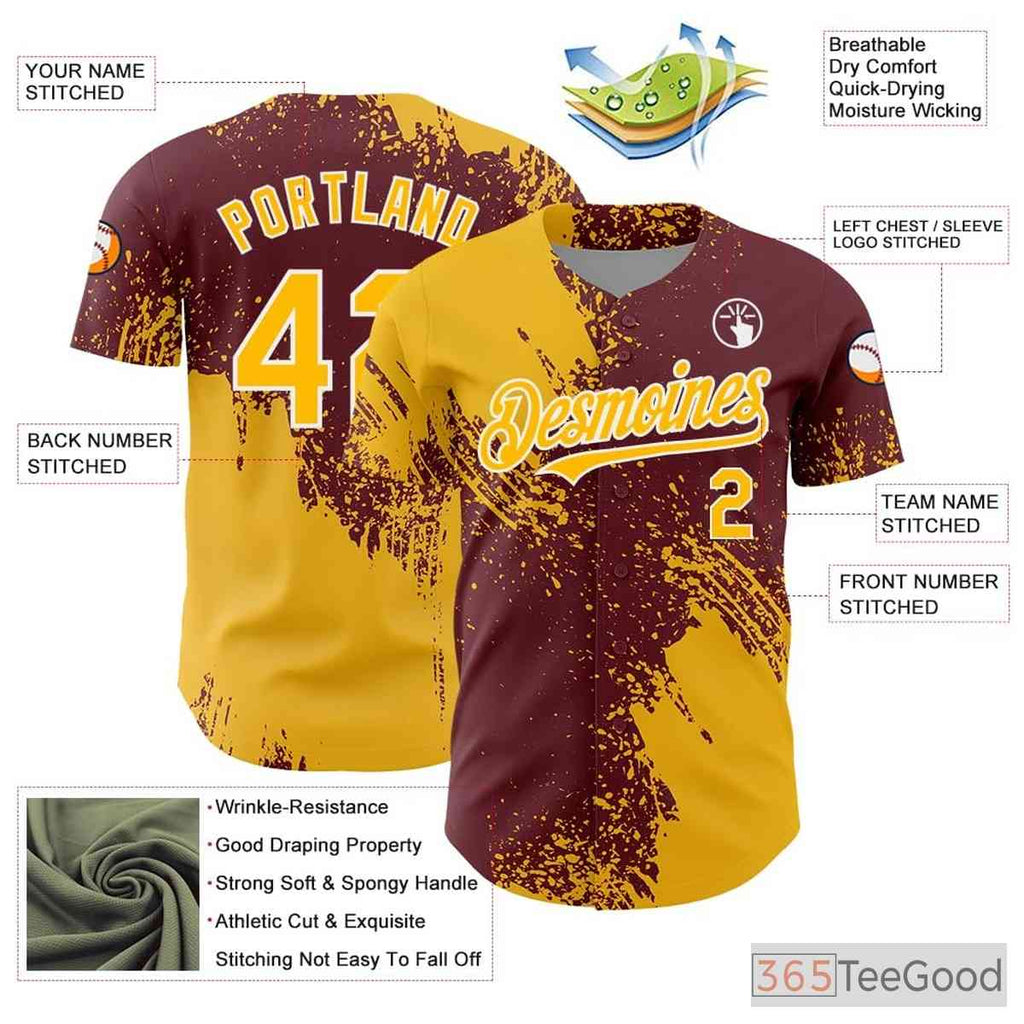 Yellow & Burgundy Baseball Jersey Tee for Men & Women - Your Stitched Design