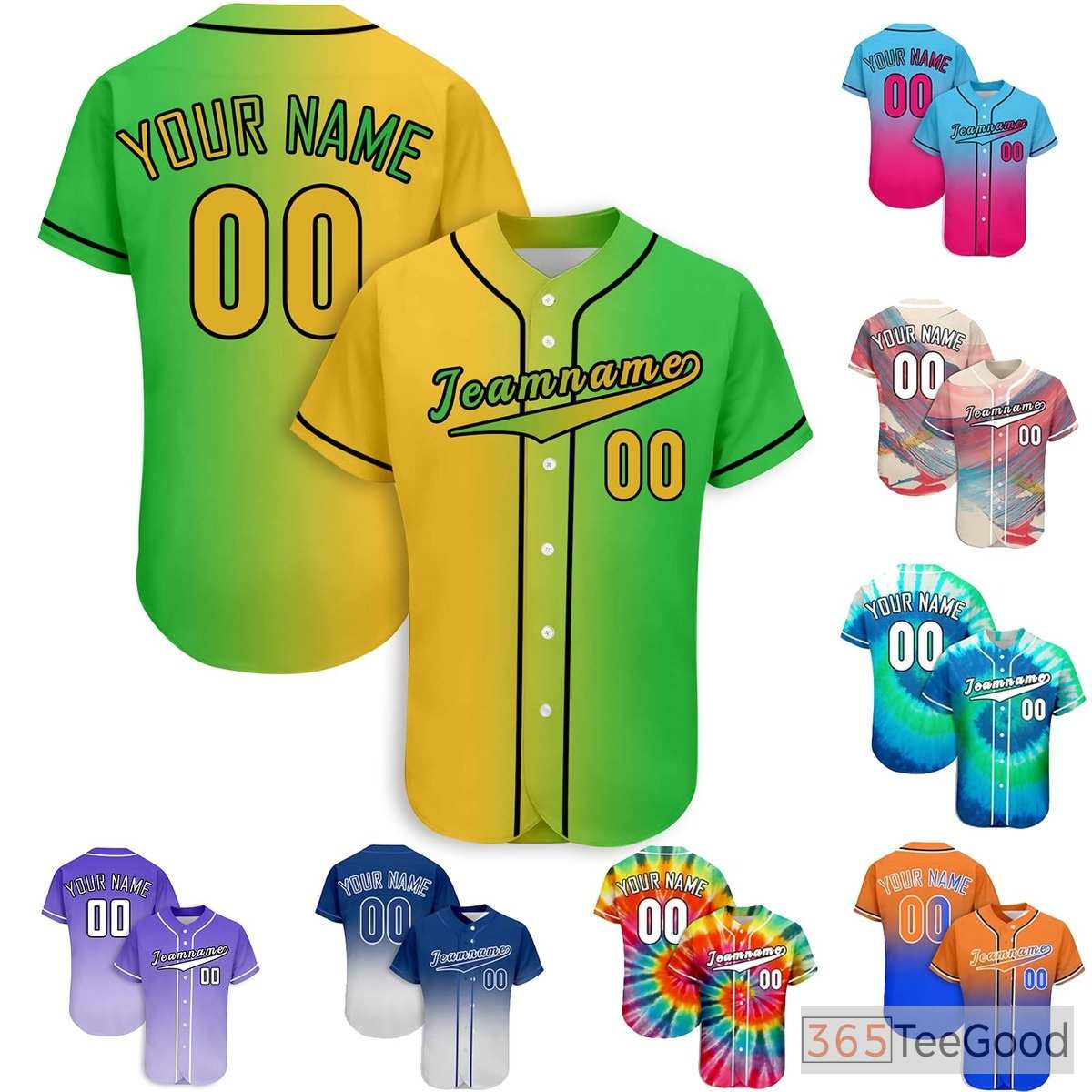 Yellow & Green Custom Baseball Jersey Shirt Personalized Unisex Sports Fan Uniforms
