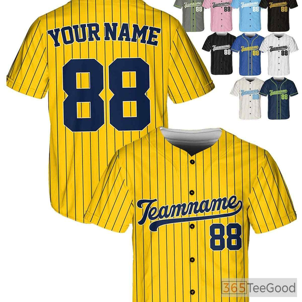 Yellow & Navy Baseball Jersey Tee - Add Your Personalized Name, Number, or Logo
