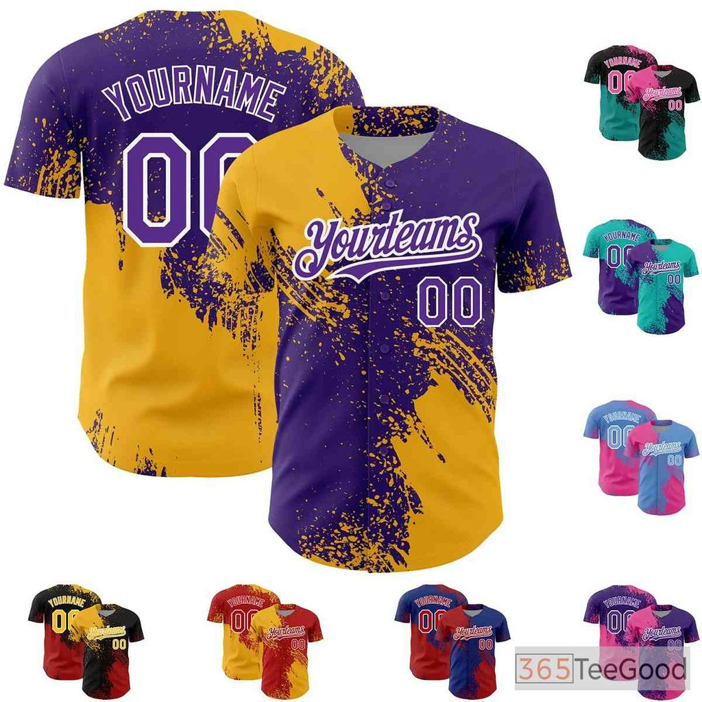 Yellow & Purple Baseball Jersey Tee - Custom Stitched Name & Number