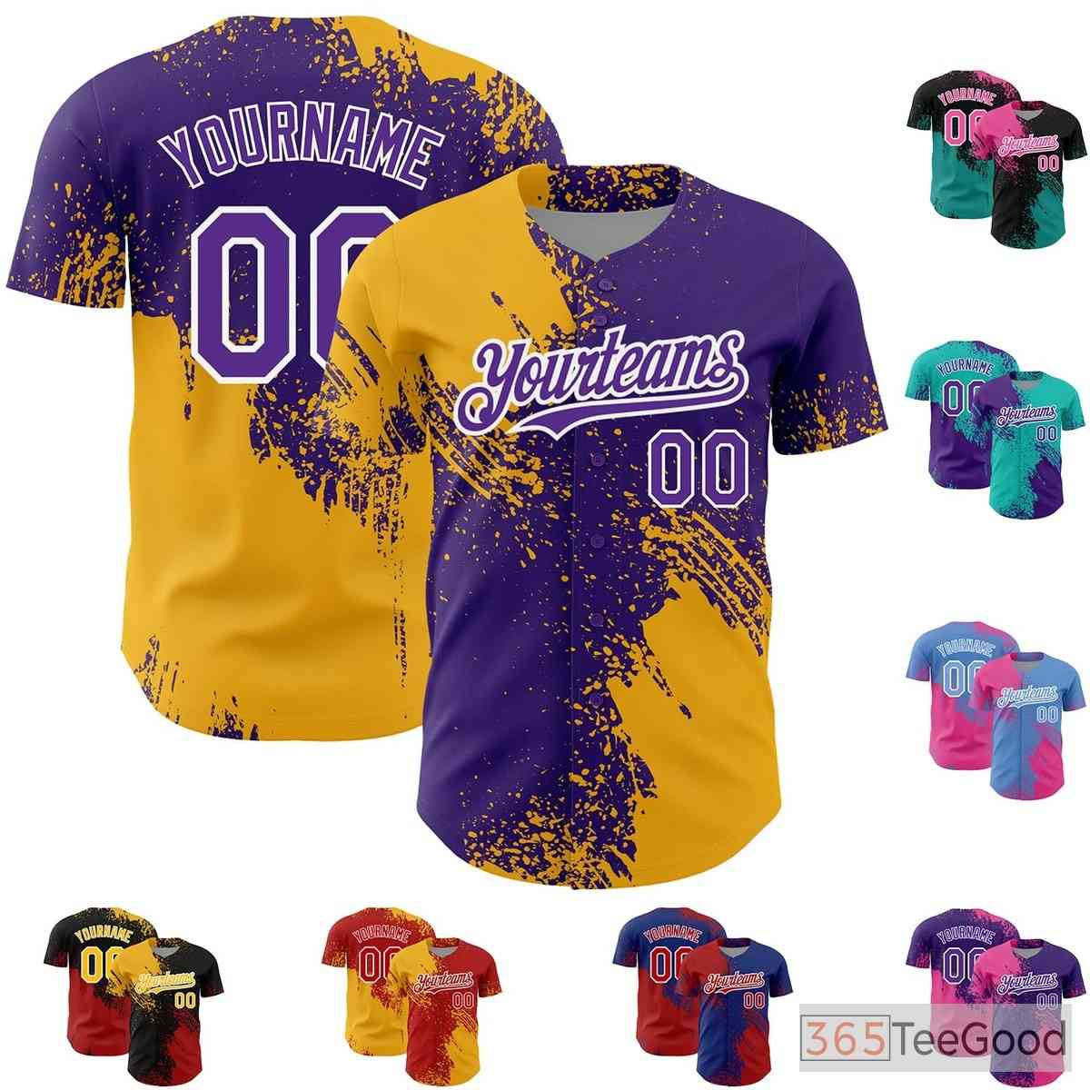 Yellow & Purple Baseball Jersey Tee - Custom Stitched Name & Number