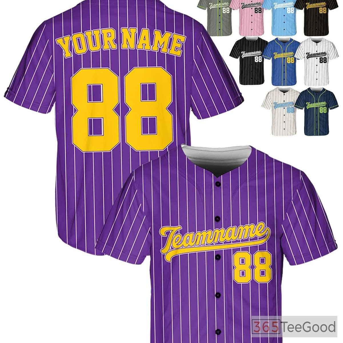 Yellow & Purple Baseball Jersey Tee - Custom Name, Number, and Logo Design Options