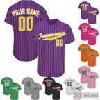 Yellow & Purple Striped Baseball Jersey Tee for Men & Women - Personalize Your Look