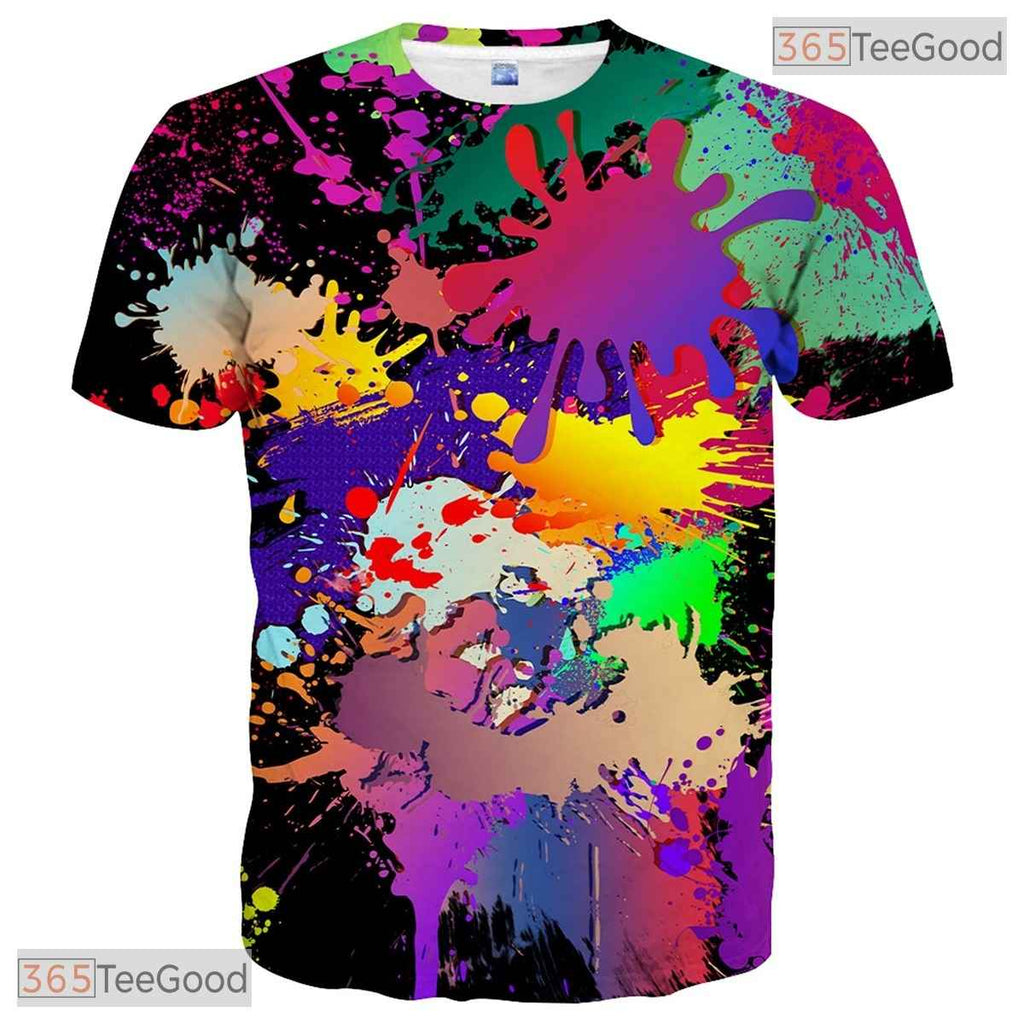 Bright Colorful Splash Graphic Design 3D Printed Casual Unisex T-Shirt Apparel