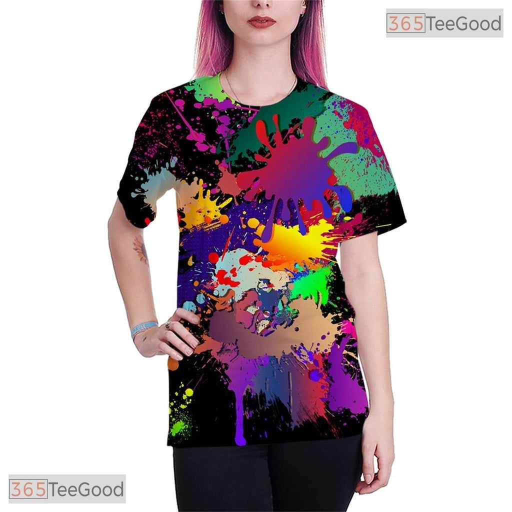 Bright Colorful Splash Graphic Design 3D Printed Casual Unisex T-Shirt Apparel