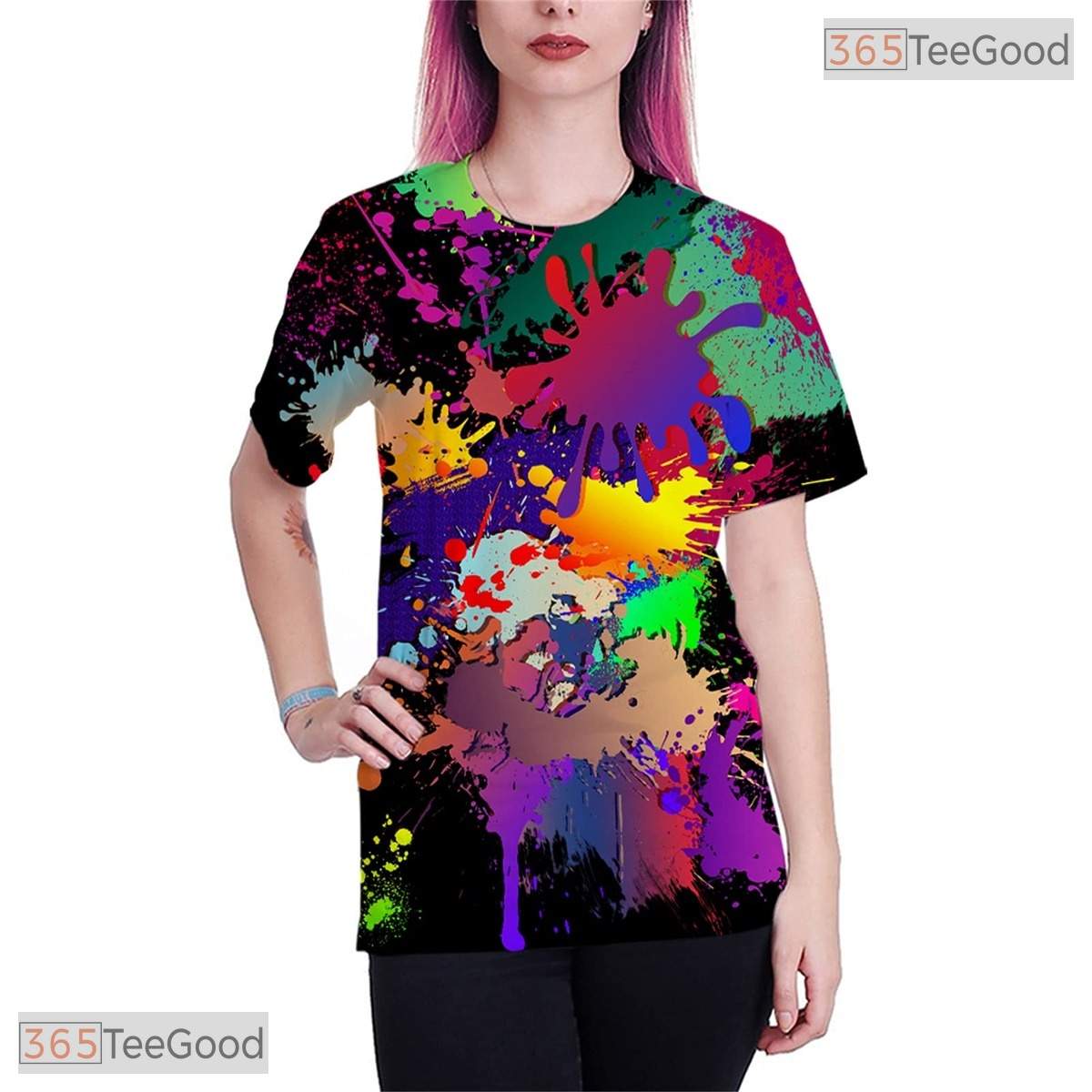 Bright Colorful Splash Graphic Design 3D Printed Casual Unisex T-Shirt Apparel